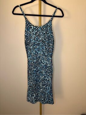 Athleta Infinity Dress Clouded Leopard Blue Built-In Shorts Romper